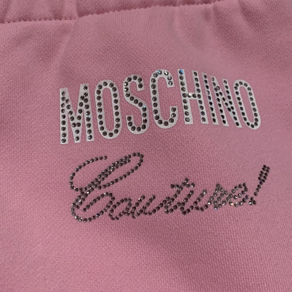 MOSCHINO COUTURE PINK JOGGERS SEAM POCKETS W/ZIPPER CLOSE LOGO CRYSTALS SIZE 38 - Picture 9 of 16